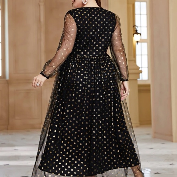 Gold Polka Dot Mesh Dress - Picture 2 of 2